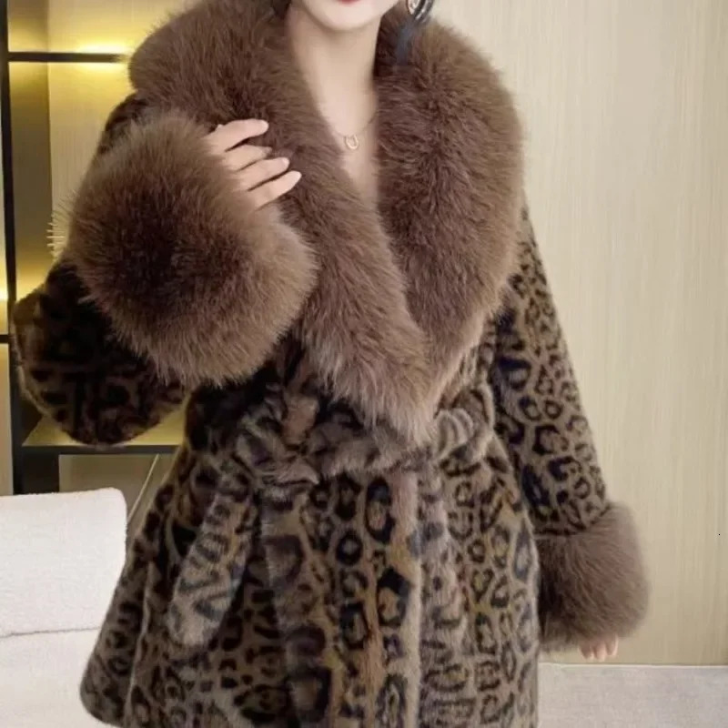 y Vintage Faux Fur Coat Women Collar Long Sleeve with Belt Oversized Jacket Warm Thick Winter Cardigan Ladys Coats 251028
