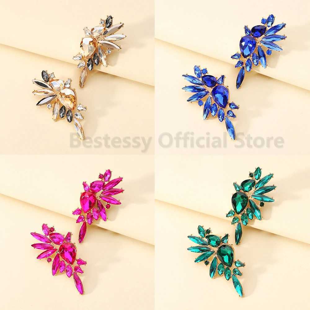 Colorful Shiny Rhinestone Glass Wings Shape Earrings For Women Luxury Elegant Alloy Jewelry Party Geometric Piercing Ear StudsW251029
