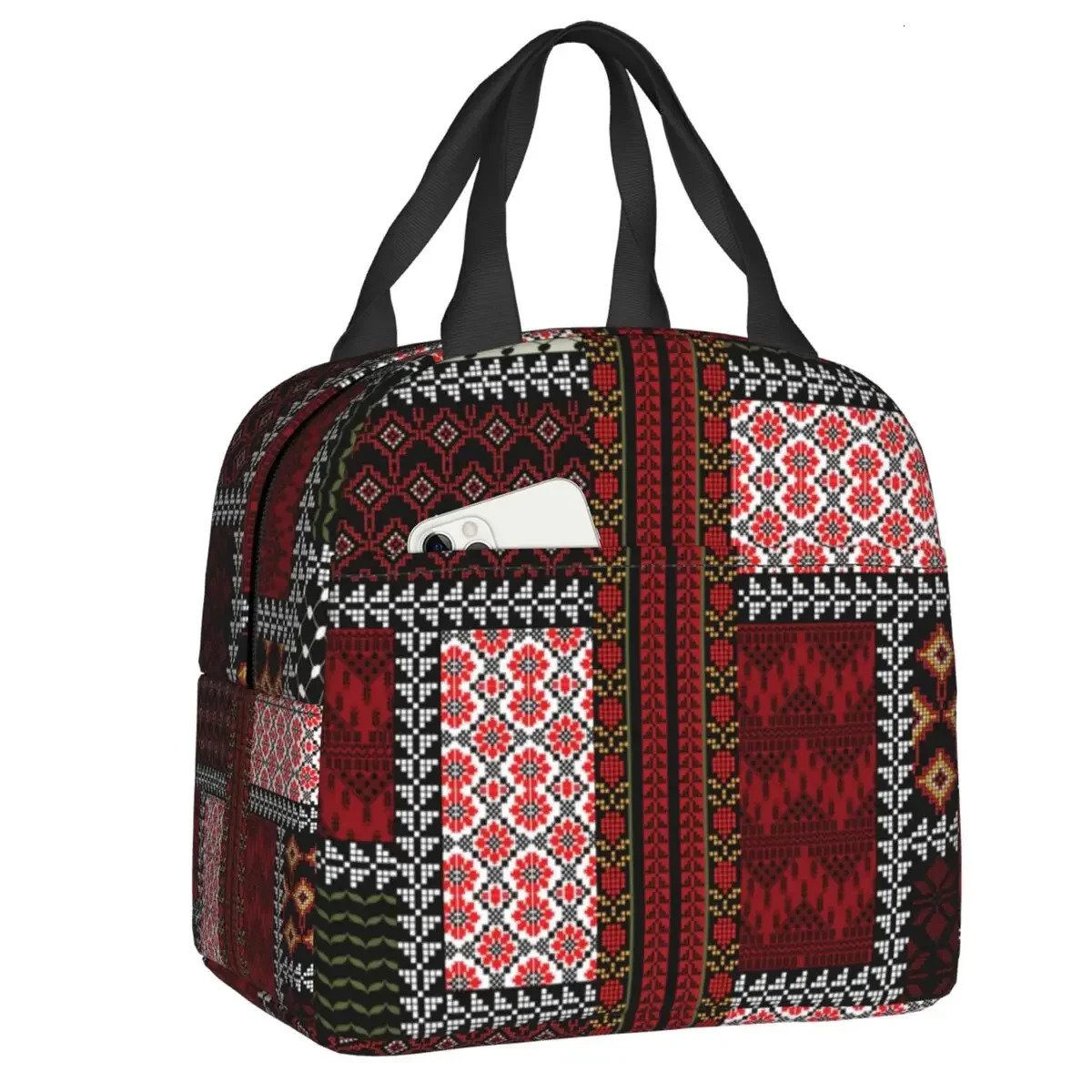Custom Arabic Keffiyeh Traditional Pattern Insulated Lunch Bags for Tatreez Art Portable Cooler Thermal Food Lunch Box Travel 251029