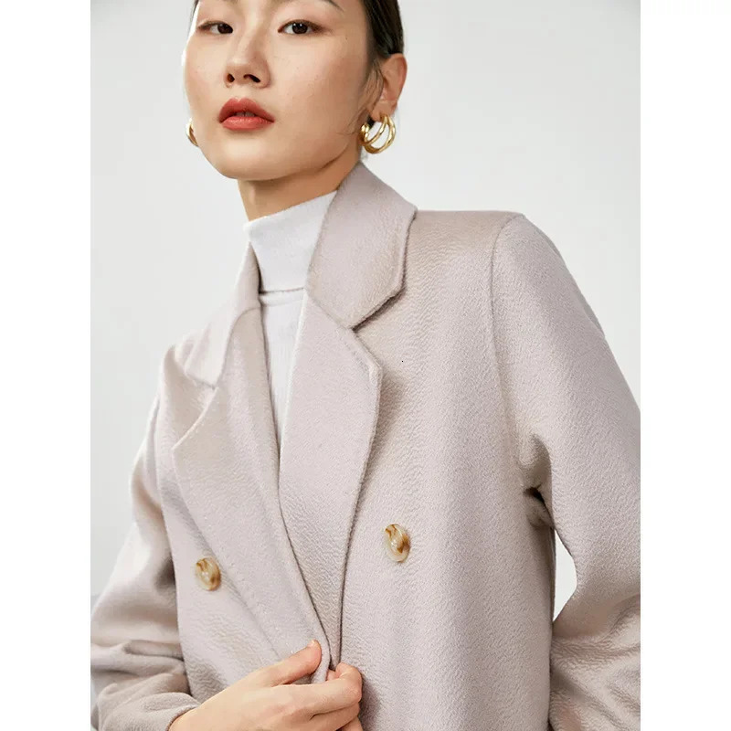 Water Ripple Doublesided Woolen Cashmere long Coat Womens Wool 948 wool 52 cashmere 251028