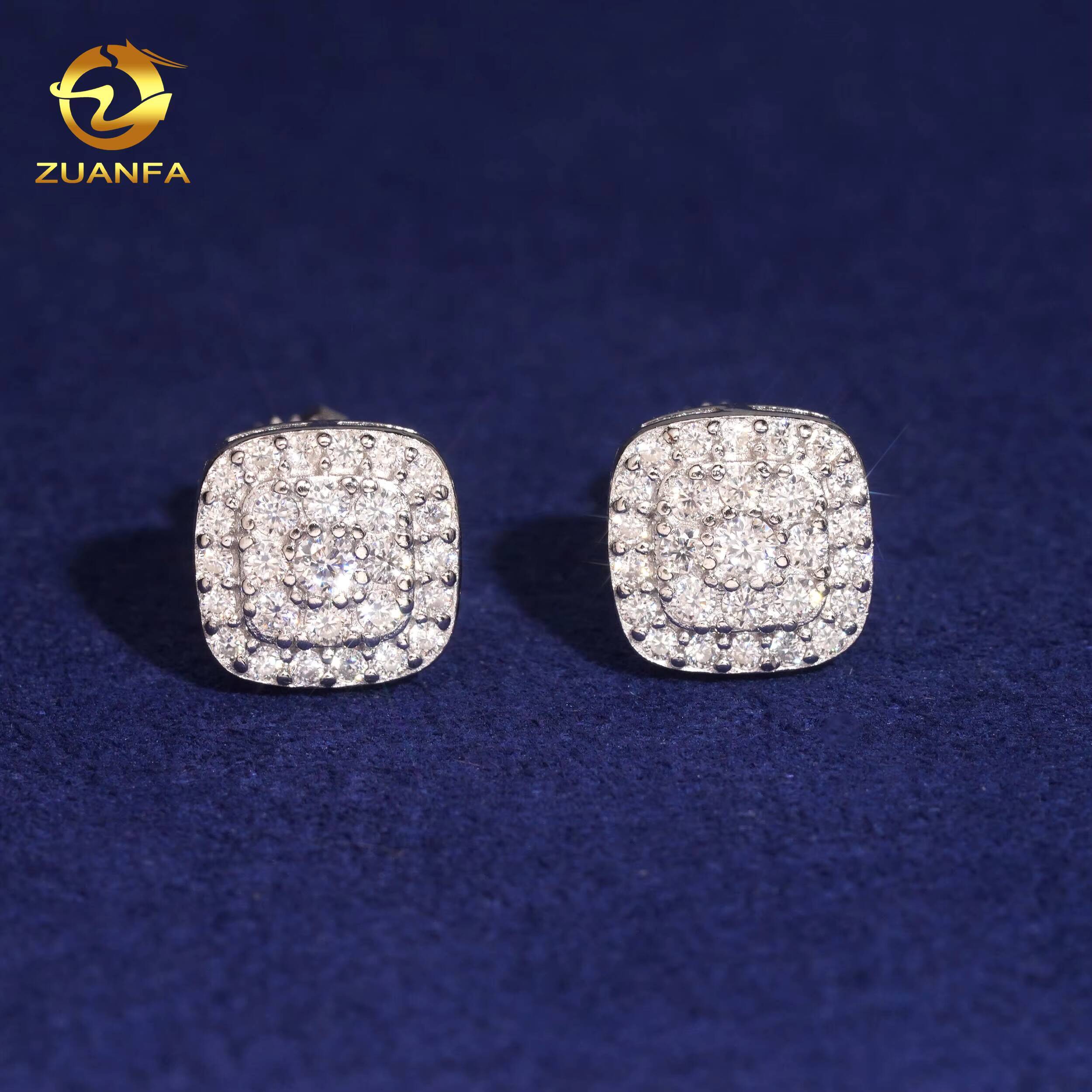 USA Warehouse Ship Directly Silver 925 VVS Moissanite Lab Diamond Hip Hop Fine Jewelry Iced Out Stud Earrings