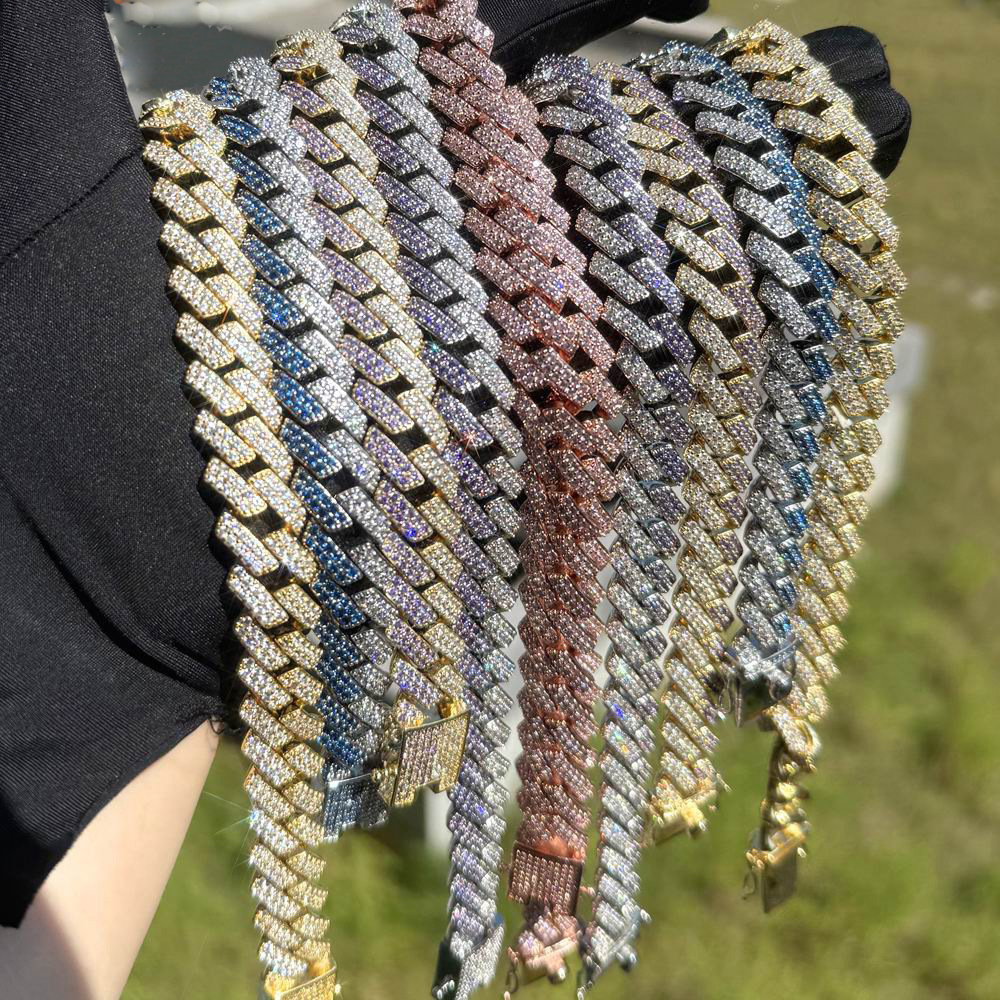 15mm Hip Hop TopBling Tennis Chain Choker Colorful 5A Zircon Cuban Chain Necklace Real Gold Plated Jewelry