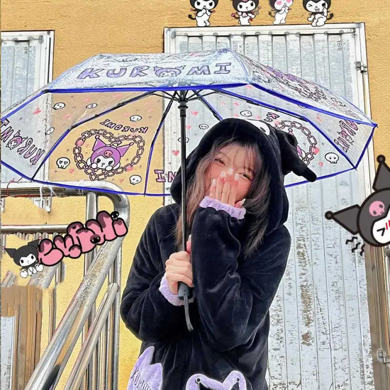 Sanrio Sanrio Hello Kitty Cinnamoroll Umbrella Transparent Kuromi Fully Automatic Umbrella Cartoon Thicken Fold Portable Festival Gift L251029