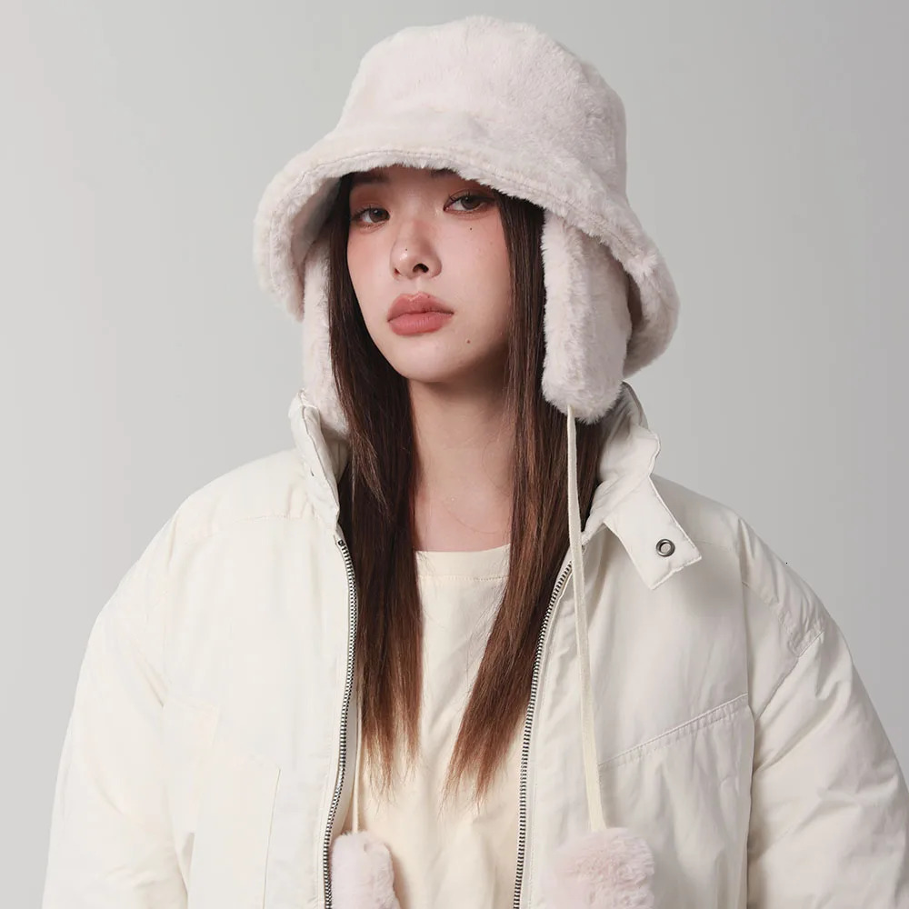 Bomber Winter warm bucket hat hats for women Golf cap Hiking fur Barrel Cotton fabric Ear protection 251013