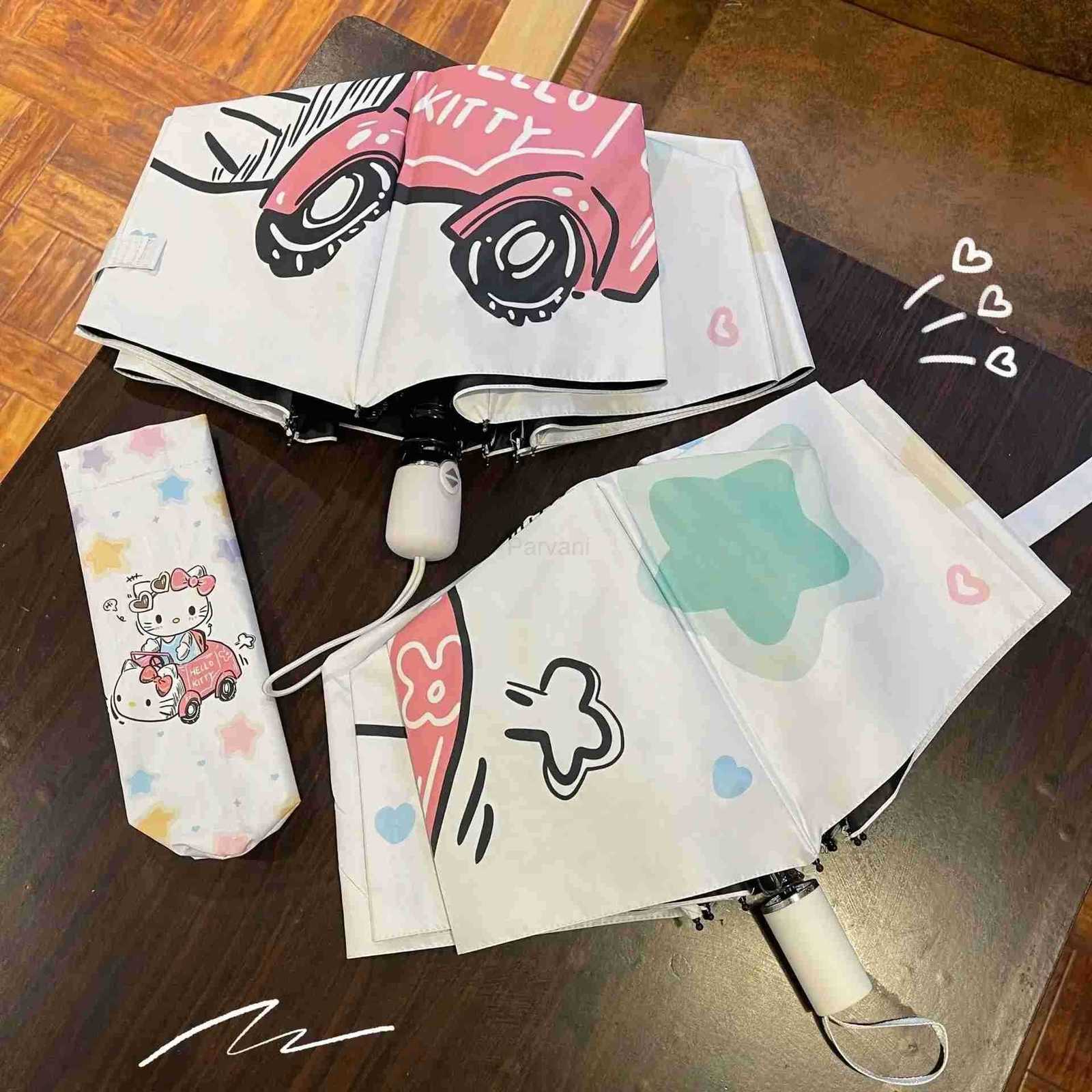 Sanrio Sanrio Fully Automatic Umbrella Hello Kitty Sunshade UV Protection Sunny Day Rainy Day Dualpurpose Kawaii Sunshade Umbrella L251029