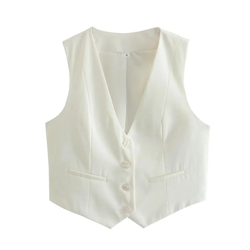 MUJER Womens Vest Black White Cropped Vest Top Women V Neck Sleeveless Vest Woman Fashion Working Summer Suit Vest Short Coats 251029