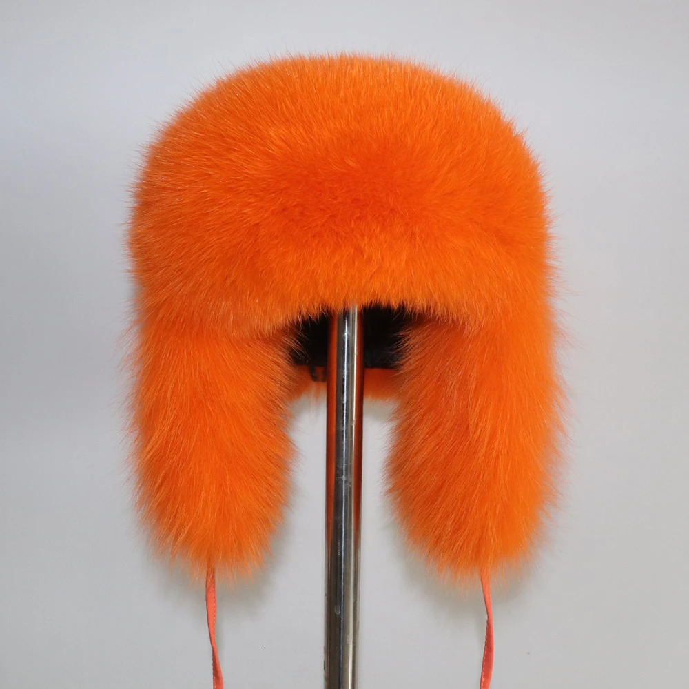 2025 Women Natural Fox Fur Russian Ushanka Hats Winter Thick Warm Ears Fashion Bomber Hat Lady Genuine Real Fox Fur Cap 251029