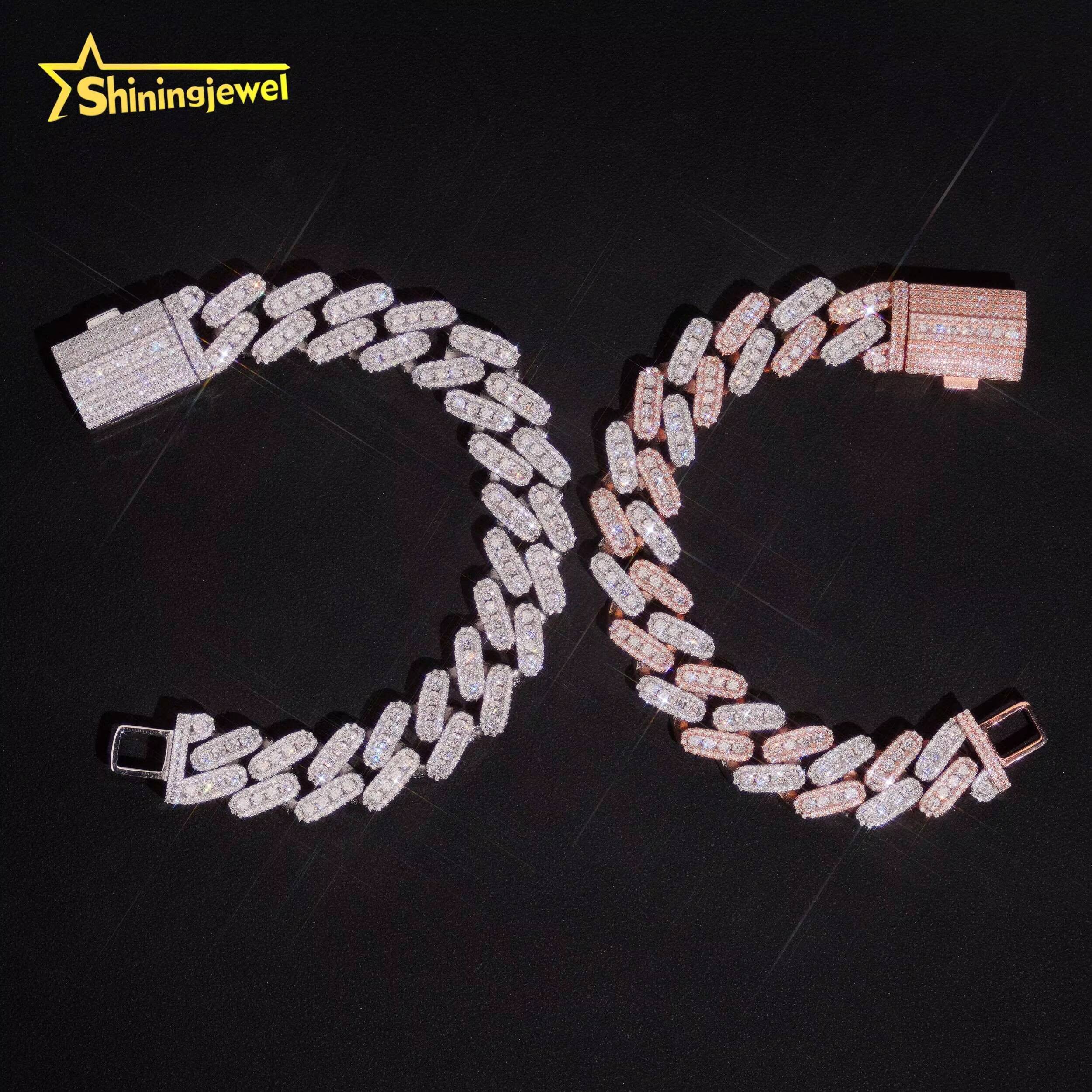 Luxury 15mm Moissanite Cuban Bracelet 2 Tone for Men Women 925 Silver Anniversary Gift Elegant Birthday Present in Velvet Box
