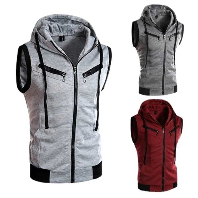 2025 New Fashion Zipper Cardigan Sweater Mens Sleeveless Hooded Vest Jacket Plus Size S4XL Streetwear Vest Hoodies W251029