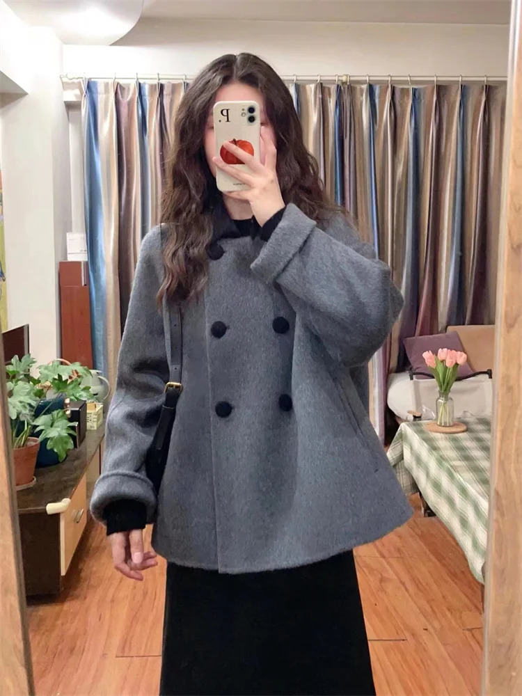 Wool for Women Chic Autumn Winter Retro Thickened Korean Style Outerwear Classic Prevalent Ins Cozy Elegant Office Daily Female 251029