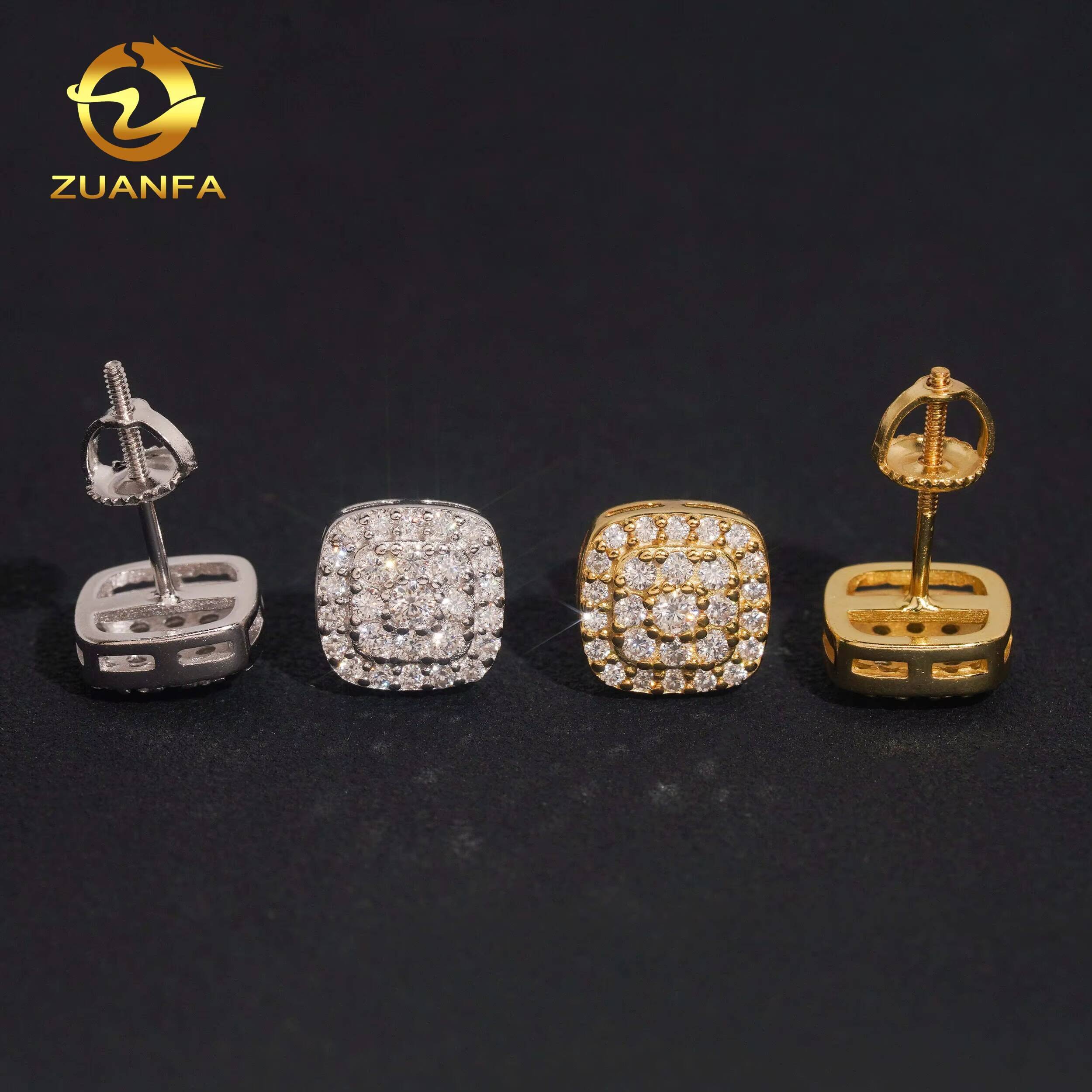 USA Warehouse Ship Directly Silver 925 VVS Moissanite Lab Diamond Hip Hop Fine Jewelry Iced Out Stud Earrings