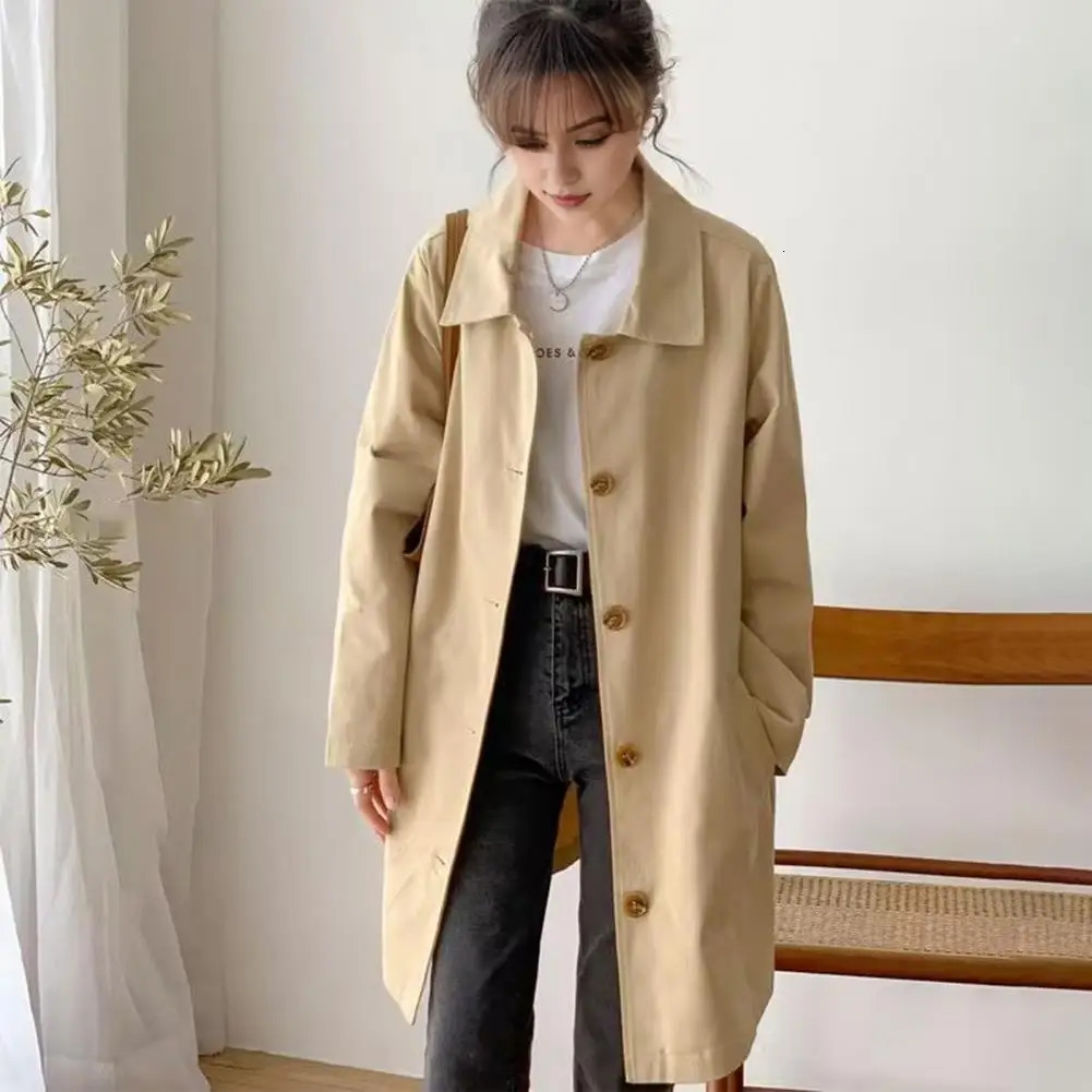 Womens Mediumlength Korean Style Trench Jacket Loose Fit Solid Color Versatile Top For Spring Autumn Student Trendy Innerwear 251029
