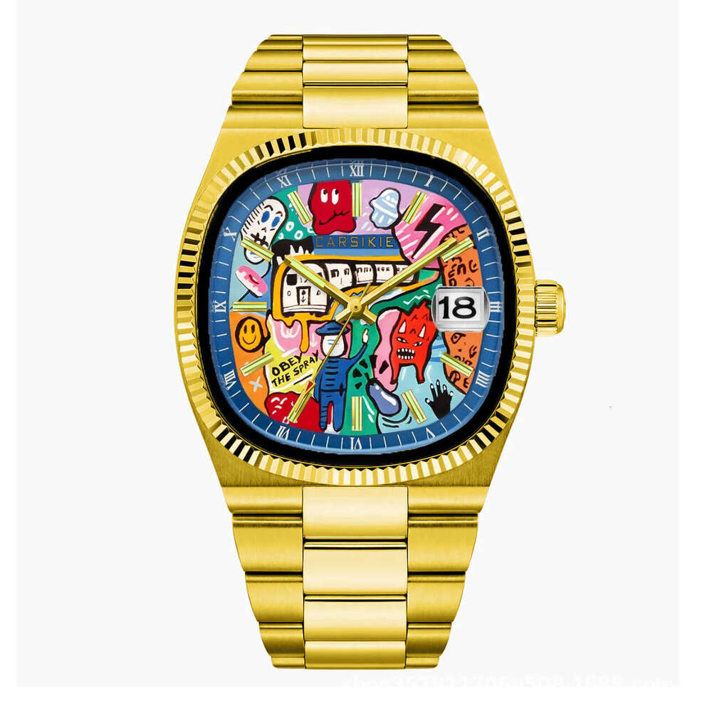 Carsikie2025 Large Dial Square Men's Sports Cartoon Quartz Watch Blue Mirror