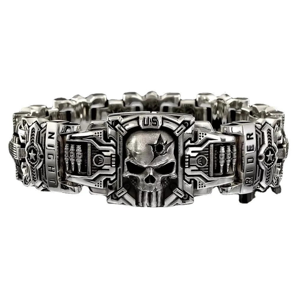 Vintage Charm Skull Bracelet S925 Silver Punk Hip Hop Rider Bracelet for Men Boy Gift High Quality US Street Motorcycle Jewelry 251028