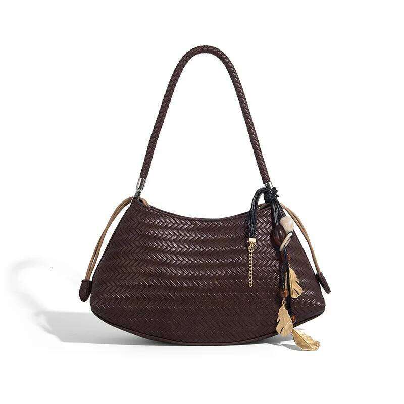Handmade Weave PU Drawstring Tote Bags For Women Designer Handbags Purse 2025 New Vintage With Inner Pocket Shoulder