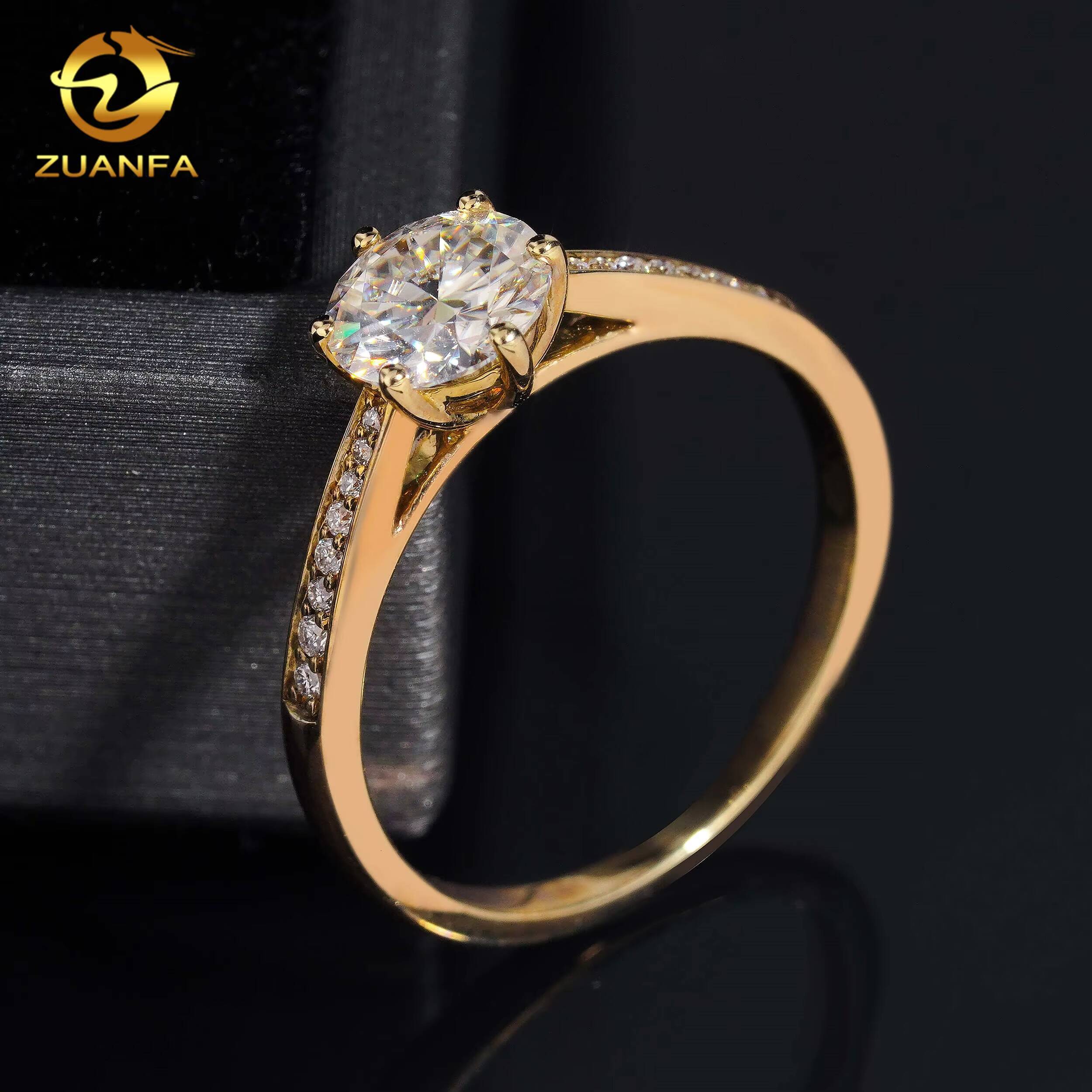 Classic 1Carat Round Brillant Cut 10K Solid Gold Moissanite Engagement Ring Women Elegant Moissanite Ring Band