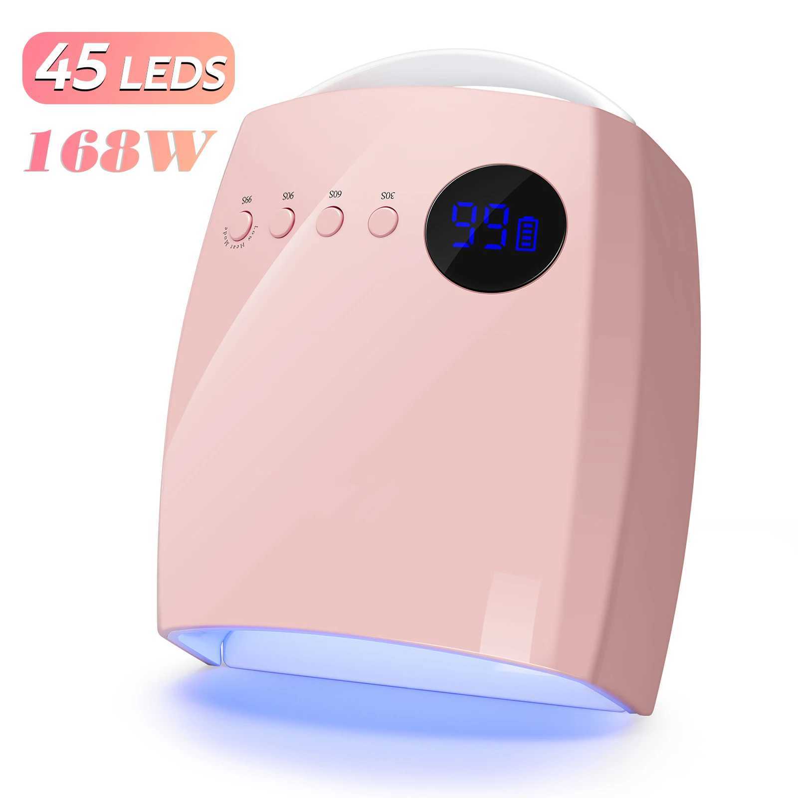 45 LEDs 4 Timers Modes 168W UV Lamp For Nails Wireless Gel Polish Nail Dryer Pedicure Manicure Light Cordless LCD Nail Lamp J251117