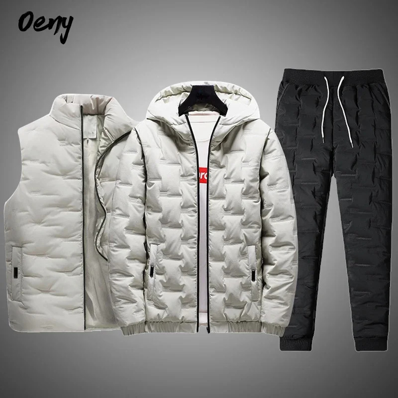 3PC Men Winter Down Cotton Sets Mens Thick JacketPants Suit Man Hooded Sweatshirt Sportswear Tracksuits Male Hoodie Sweatsuits 251028
