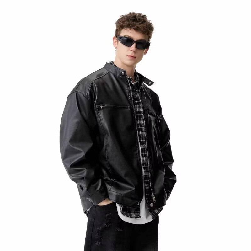 PU Leather Jacket Designer Jacket Men's Autumn Winter Trendy Loose Top American High Street Cool Motorcycle Jacket