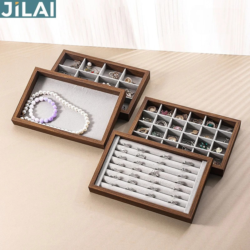 Shopping mall counter jewelry tray display walnut box flannel storage large capacity ring necklace 251013