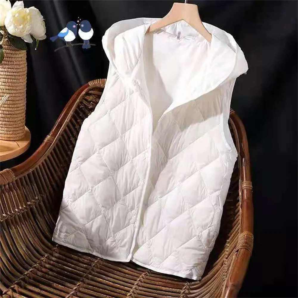 Women Autumn Winter Short Loose Hooded Sleeveless Jacket Solid Outwear Female Cotton Waistcoat Ultra Light Down Vest 251029