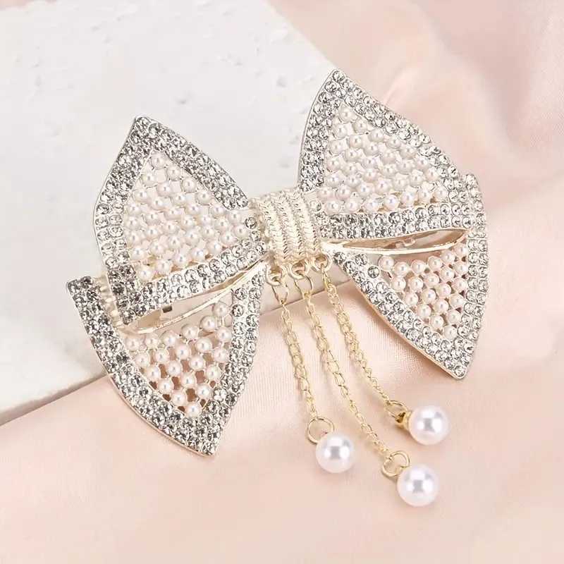 Elegant small hair with tassel design womens spring clip wide pearl rhinestone hair clip hair accessoryW251028