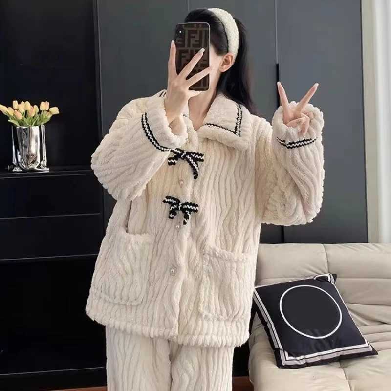 2Pcsset womens pajamas autumn and winter students home wear padded and thickened warm princess clothes womens clothingT251029