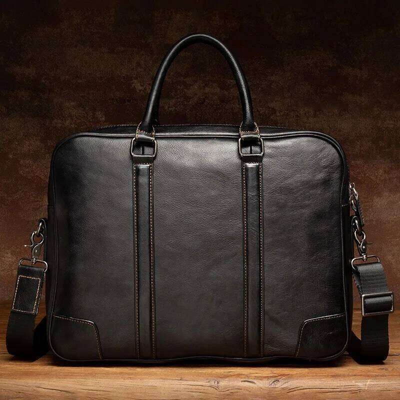 Casual briefcase horizontal men's baotou leather handbag retro trend one-shoulder messenger handmade bag