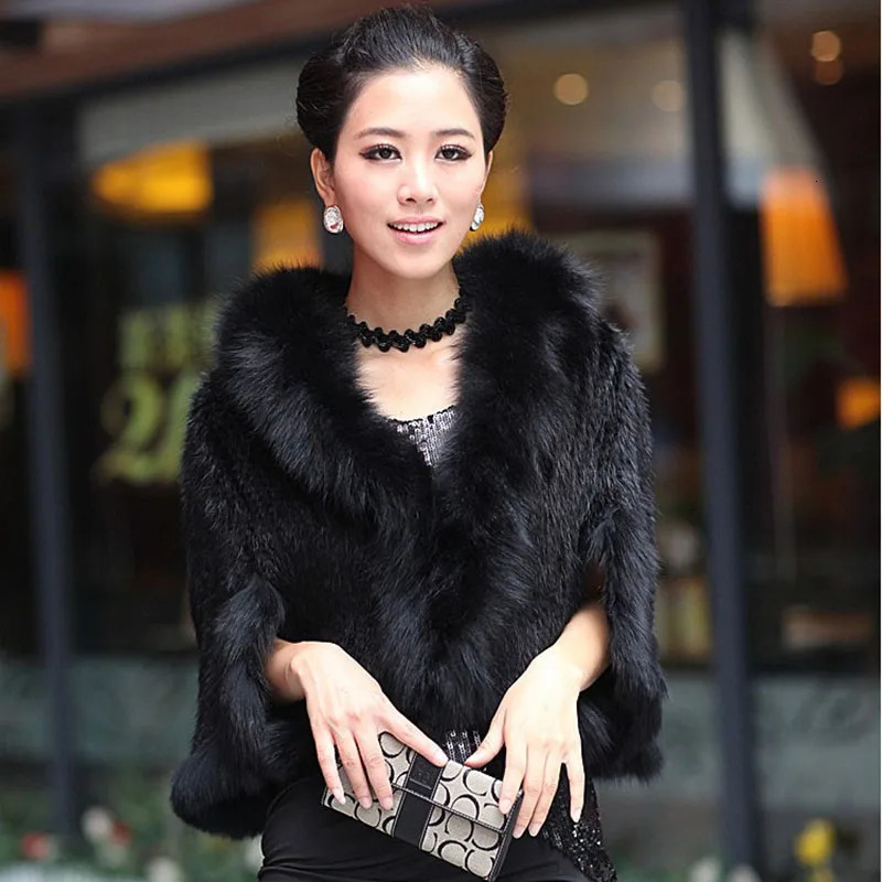 Ladies Autumn Winter Genuine Knitted Mink Fur Shawls Fox Fur Collar Women Fur Pashmina Wraps Bridal Cape Coat Jacket 251029