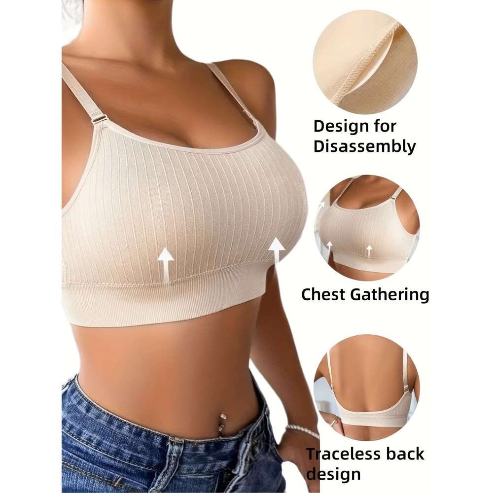 6pcs Women's with Adjustable Straps & Removable Padded Cups Non-Padded Black, White, Grey, Navy, Brown, Purple Seamless Design, Options, Comfort 