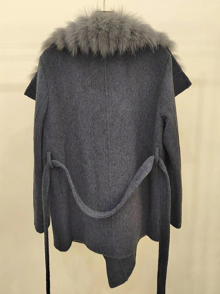 2025 Autumn Winter Real Fox Fur Coat Ladies Outwear Women Female Cashmere Natural Fur Wool Jacket Woolen Jacket 251029