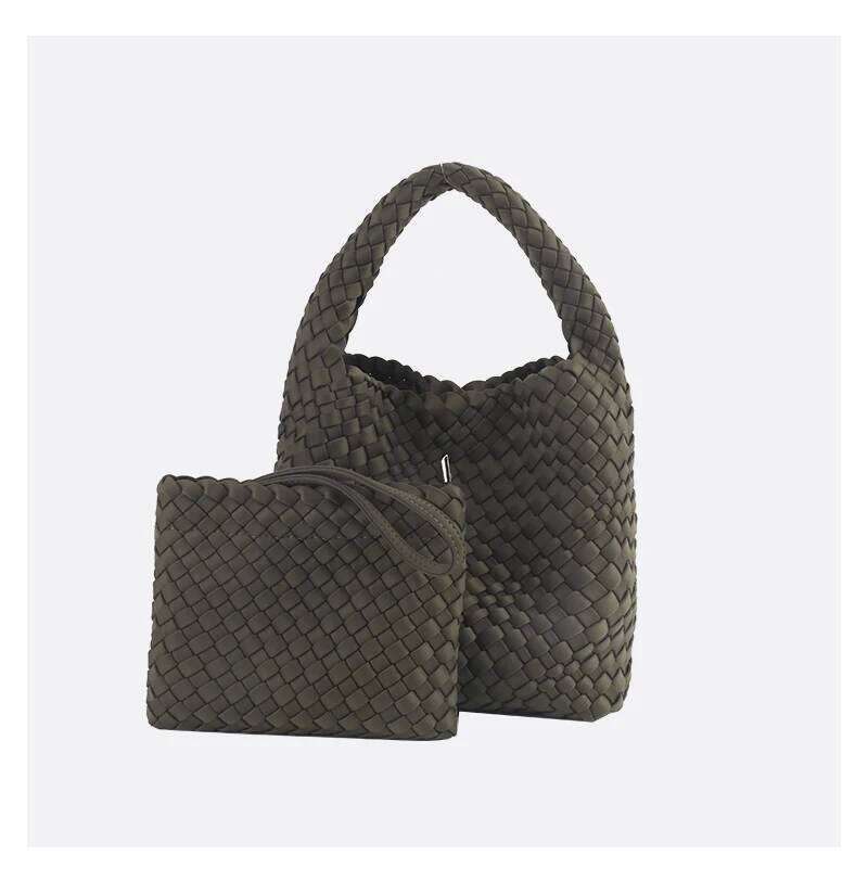 Speliko Neoprene In Large Capacity Tote With Woven Clutch Bag