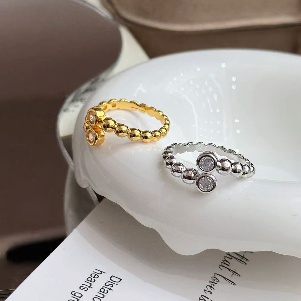TaiYang New Vintage Brushed Bubble Ring, Adjustable Open Band Stackable Minimalist Jewelry for Women