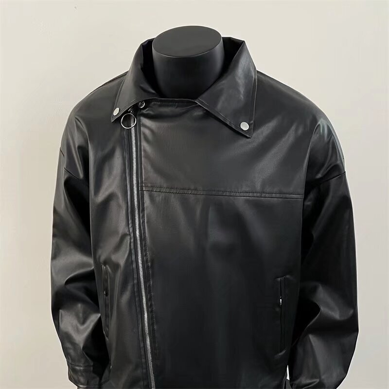 Solid Color New Straight-leg Trendy Spring And Designer Jacket Autumn Youth Korean Style High-end Leather Jacket Men's Coat Leather Jacket With T