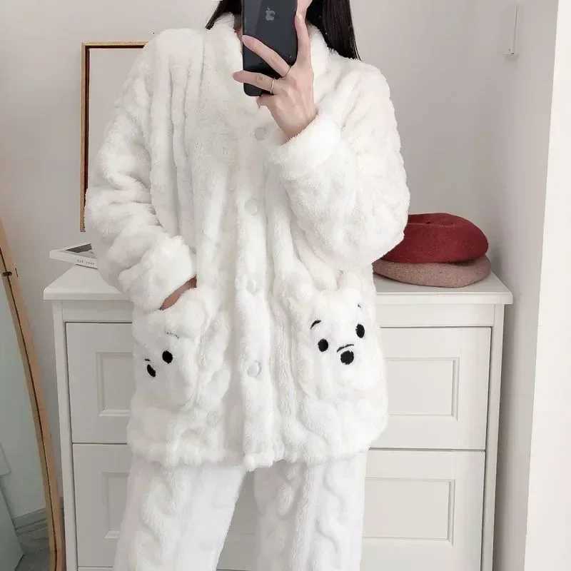 Autumn Winter New Women Outcoat Flannel Pajamas Autumn Thickened Warm Suit Loose Comfortable Homewear Casual Jacket sleepwearT251029