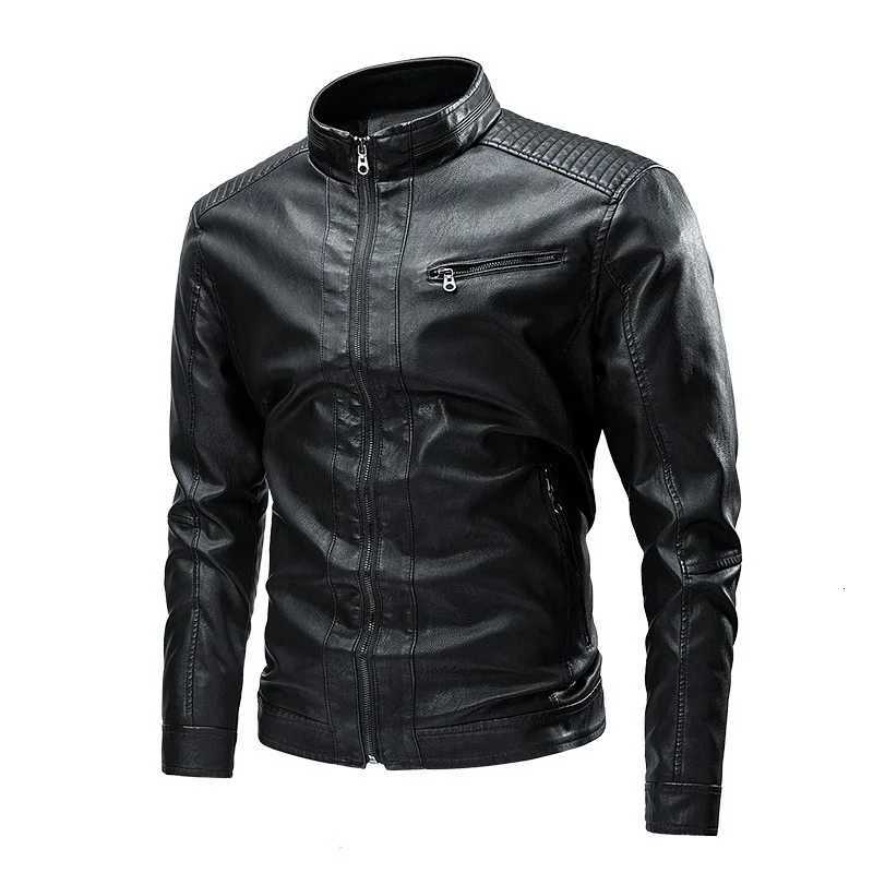 2025 Man Leather Jacket Autumn Winter Stand Collar Long Sleeve Pocket Men Coat Motorcycle Punk Street Trend Male OuterwearT251029