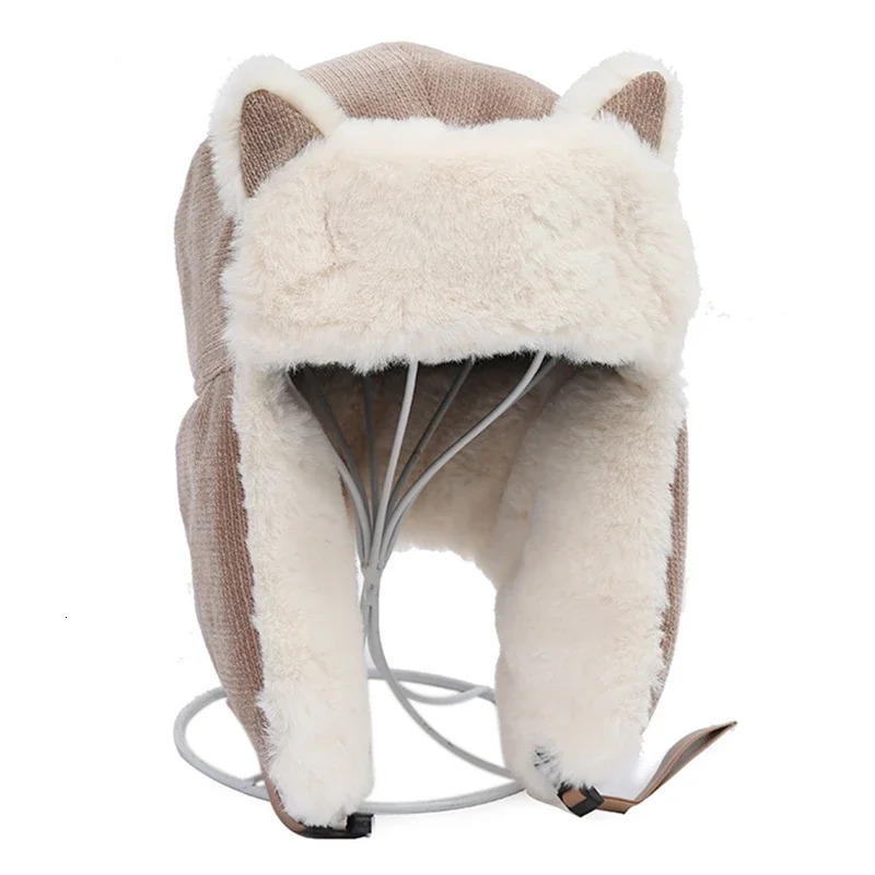 Women Warm Earmuffs Thicken Ear Flapped Hat Winter Cold Proof Warm Cotton Hat Cat Ears Cap Winter Russian Caps 251029