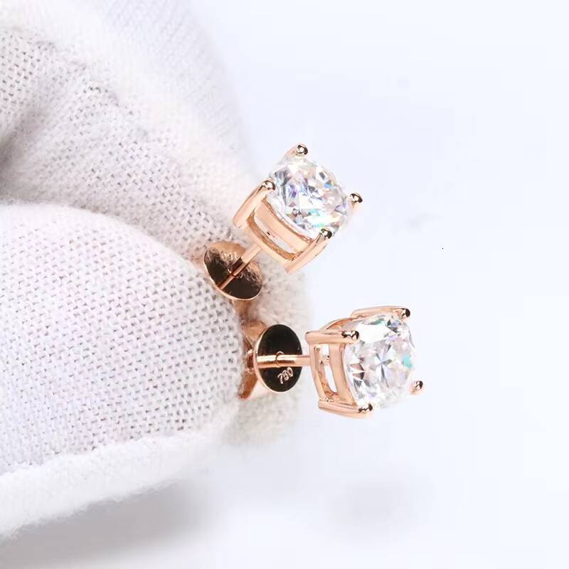 Fine14K Solid Gold Jewelry 6mm 1ct Version Total 2 Carat Per Pair Cushion Cut 18K Rose Gold Moissanite Studs Earrings