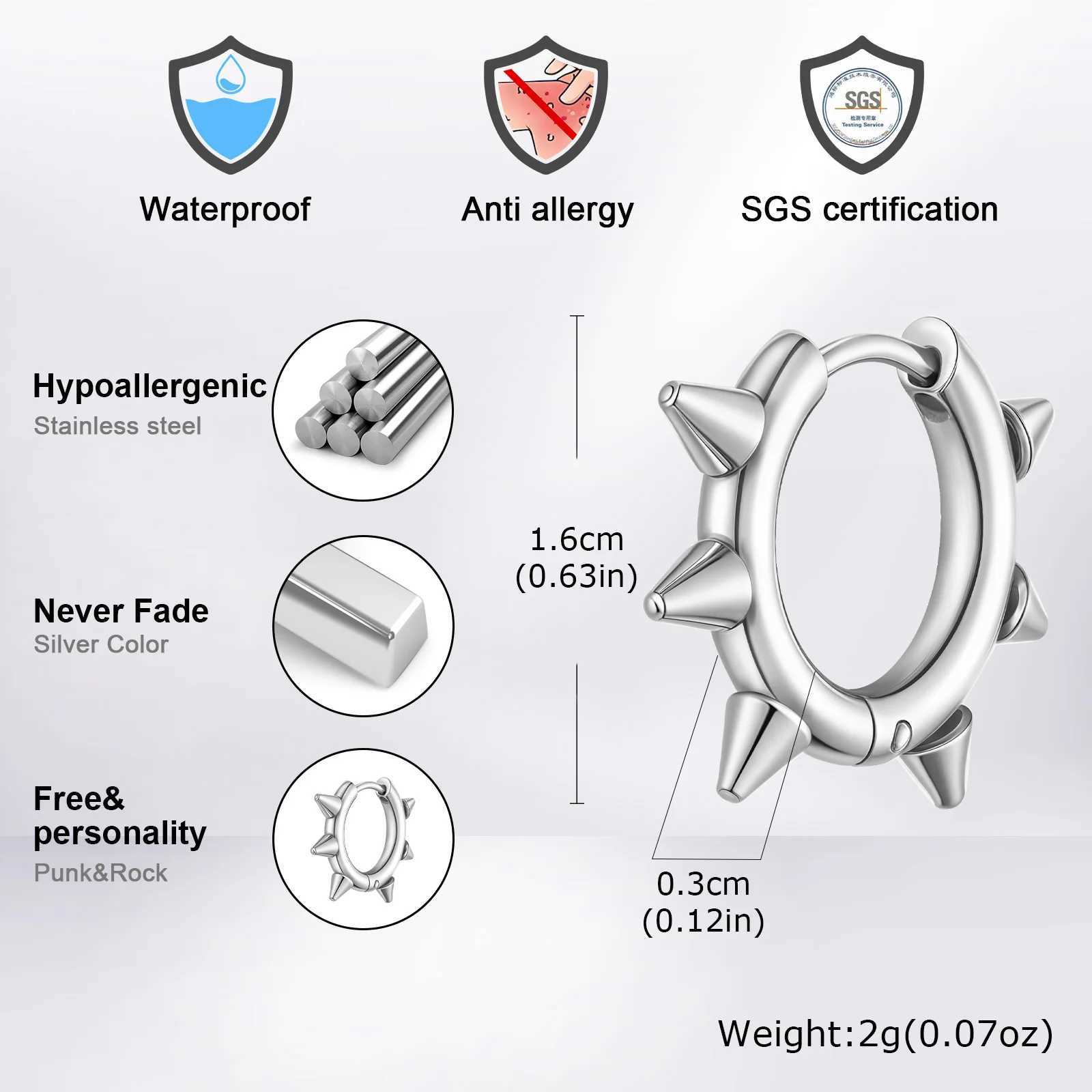 VNOX Stainless Steel Hypoallergenic Spike Circle Round Hoop Earrings 202x16mm Gothic Punk Jewelry Gifts for Men Party FestivalW251029