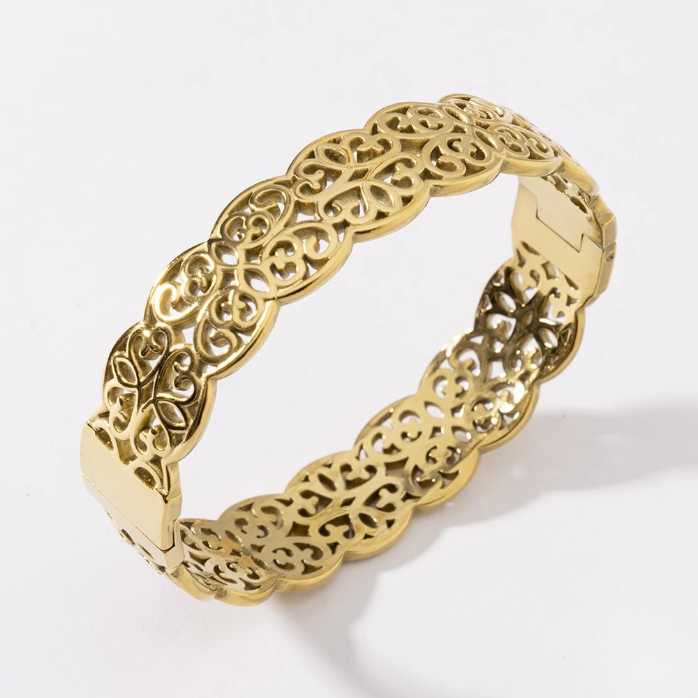 LUIZADA Vintage Gold Plated Bracelet for Women Stainless Steel Bangle for African Wedding Exquisite Bride Engagement 251028