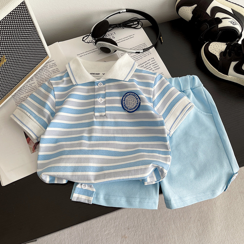 toddler designer clothes 2025 New Fashion Boys Clothes, Striped Short Sleeve 2-Piece Set, Casual Summer Outfit for Toddler Kids Daily Playtime