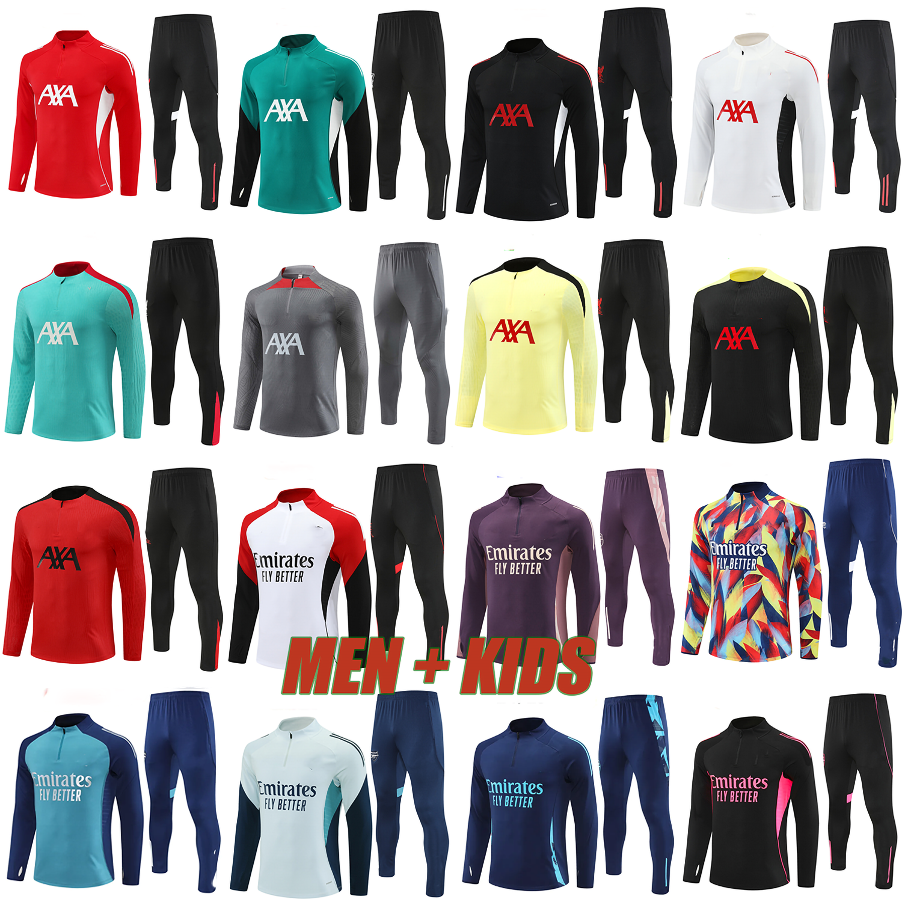 25 26 RedsMohamed salah Football tracksuit men soccer tracksuits for Youth Adults 2025 2026 Season Kids Football Kits half pull training