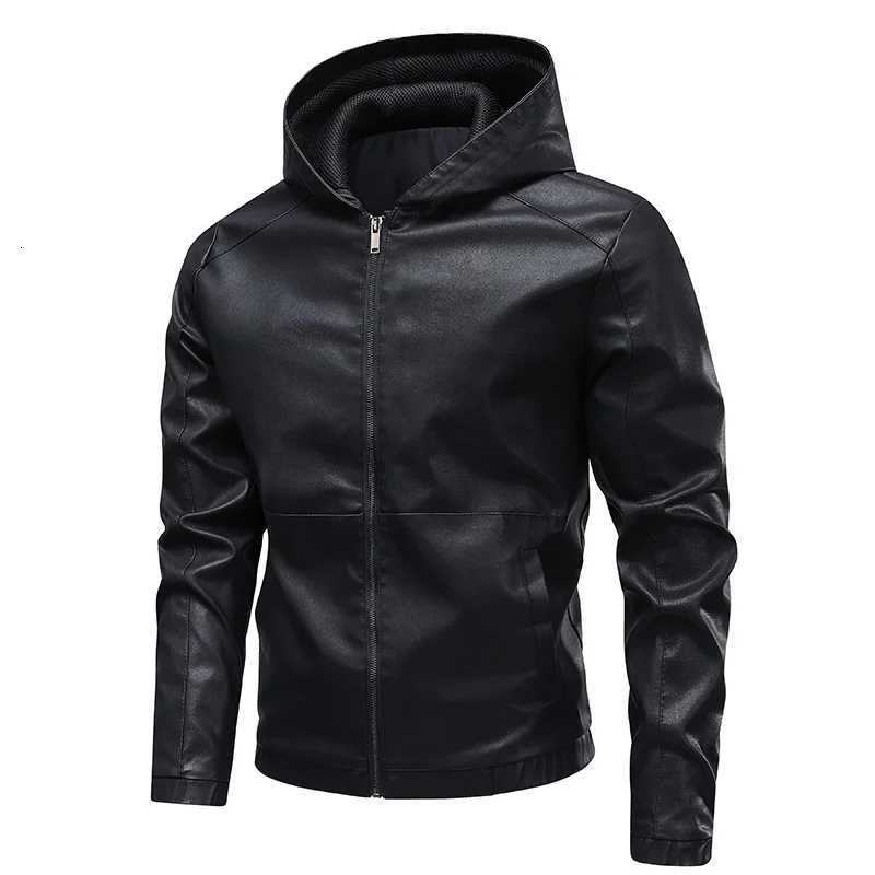 Mens Leather Jacket Handsome Slim Fit Hooded PU Leather Coat Autumn Winter Casual Male Motorcycle Leather CoatT251029