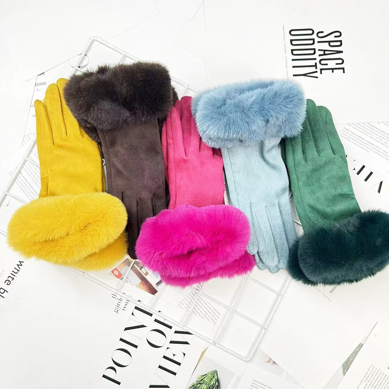 Winter Women Keep Warm Plus Velvet Touch Screen Thicken Plush Wrist Suede Gloves Solid Simple Elegant Soft Drive Cycling 251029