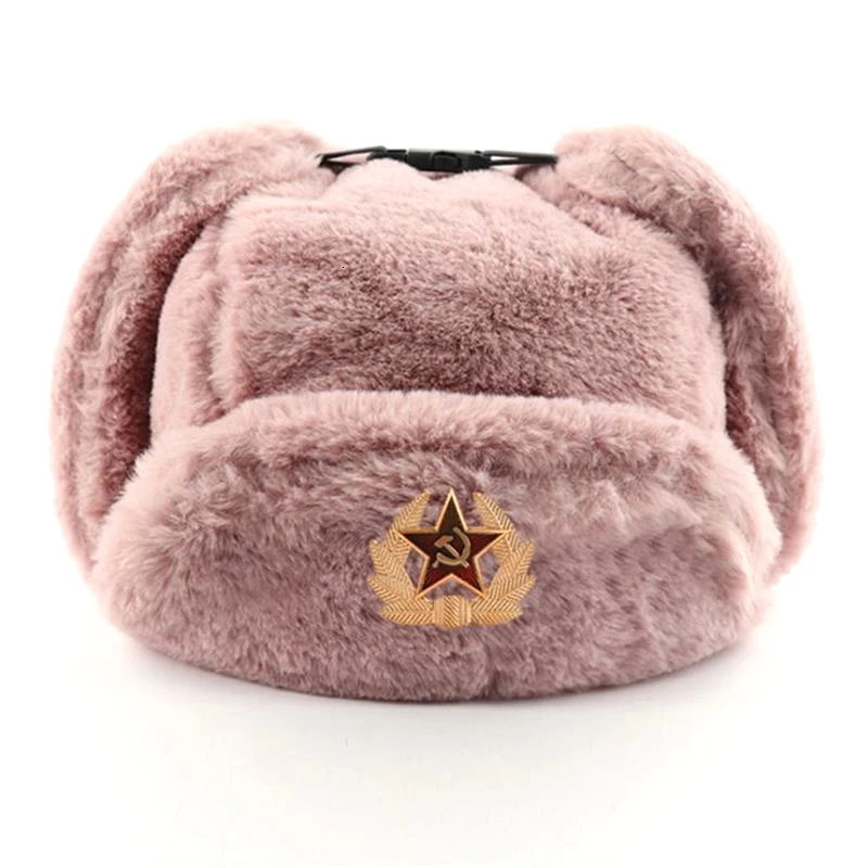 SupSindy Soviet Badge Ushanka MenWomen Bomber Hats CCCP Army Pilot Trapper Trooper Hat Winter Faux Rabbit Fur Earflap Snow Caps 251013