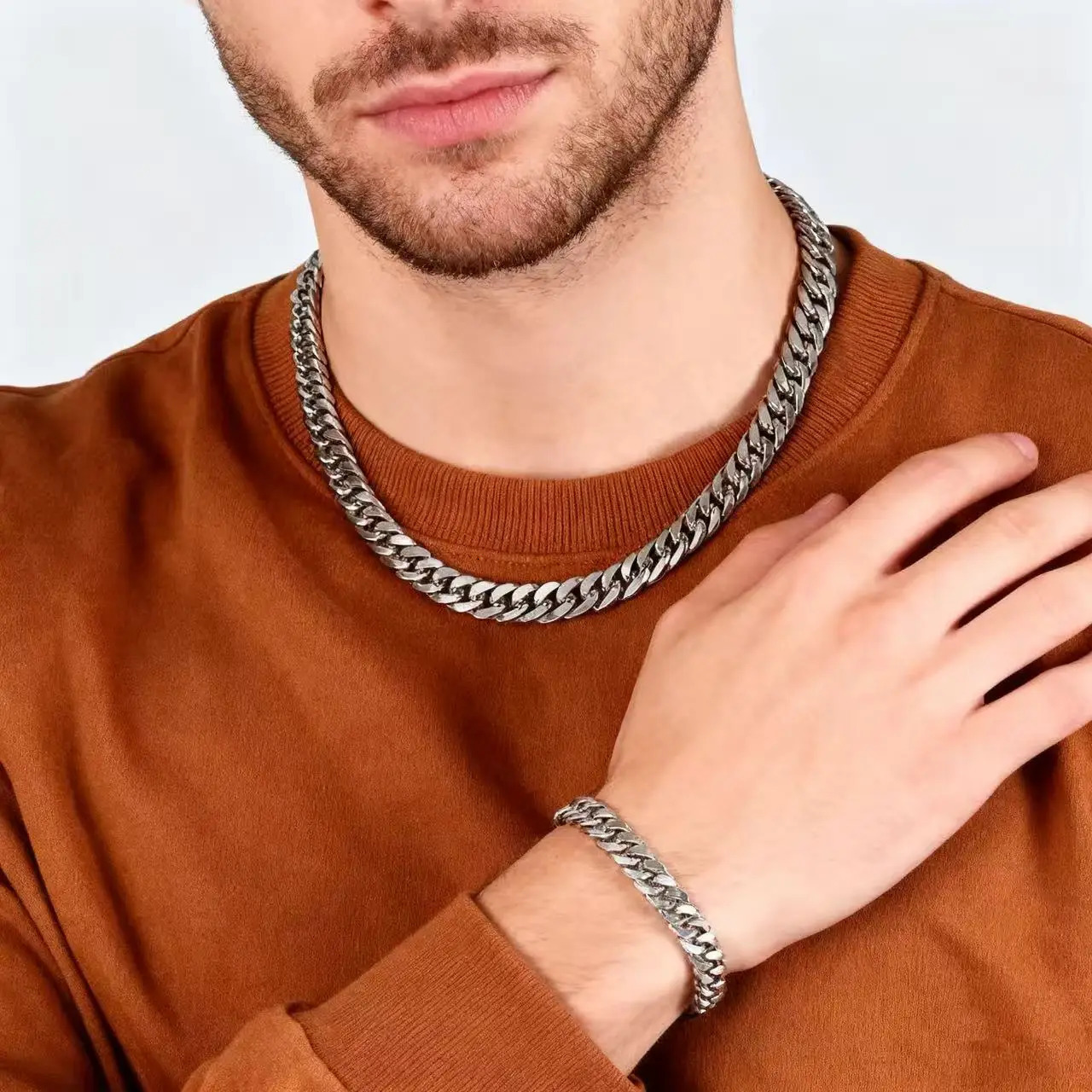 Stainless Steel Cuban Link Silver Color Chain Necklace For Men Gift Hip Hop Street Jewelry Accessories 8101214MM Wide 251029