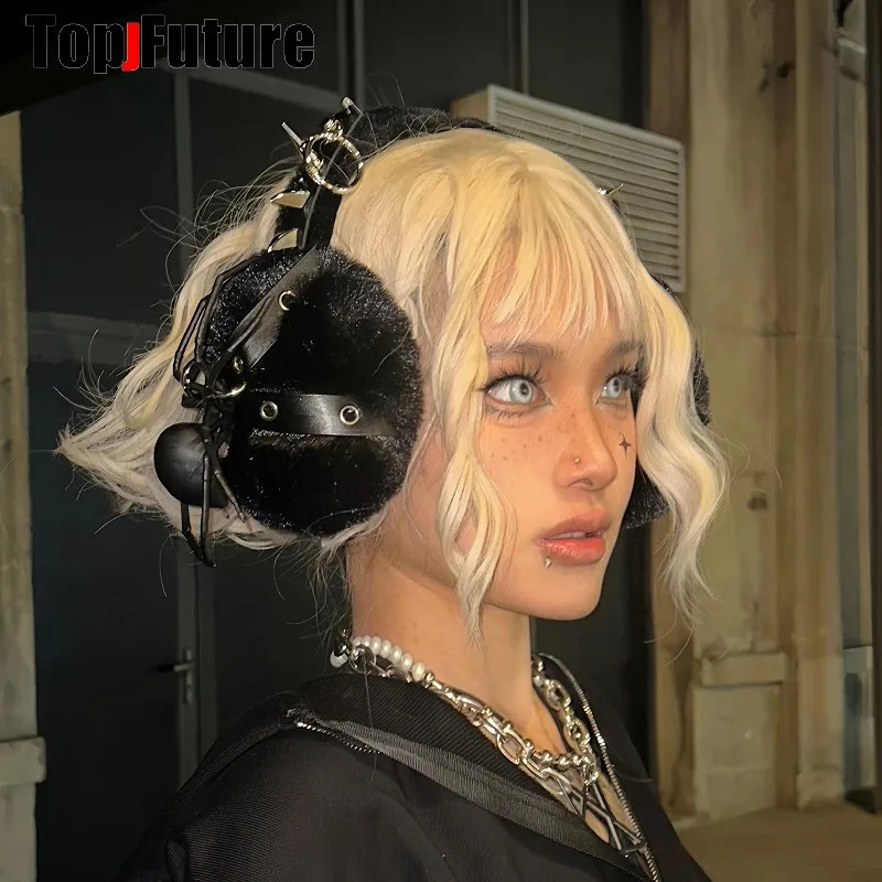 Gothic Lolita Earmuffs punk spike rivet ox horn Ear Muff Earmuff Ear Warmer Gothic Christmas GIfts devil cosplay accessories 251029