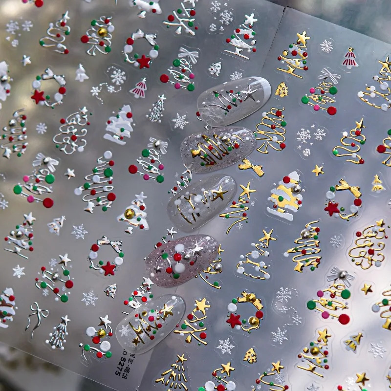 13pcs Christmas Nail Stickers Crystal Diamond Cartoon Tree Apple Back Glue Nail Art Stickers DIY 3D Nails Decorations 251027