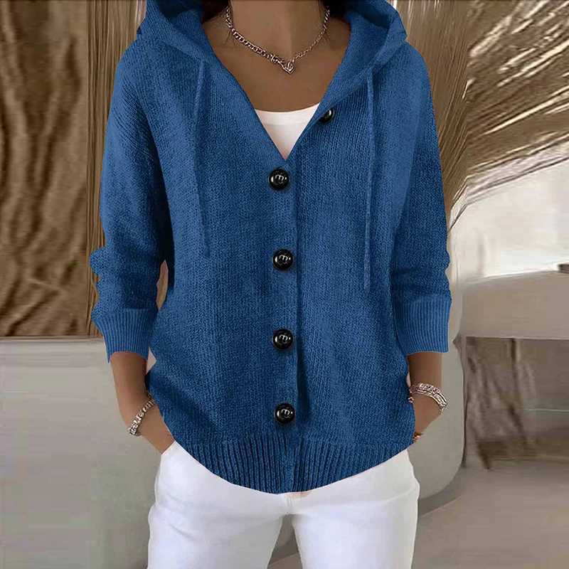 New Hooded Sweatshirt Women Long Sleeve Knitted Tops Cardigan Jacket Cross Border Button Sweater Cardigan Women Fashion CoatT251028