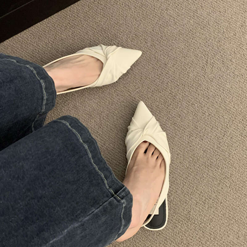 Pointed Toe Flat Sandals Women Spring Summer Outdoor French Style Niche Women's Black Color Perfect for Dresses Designer Shoe Evening Shoes